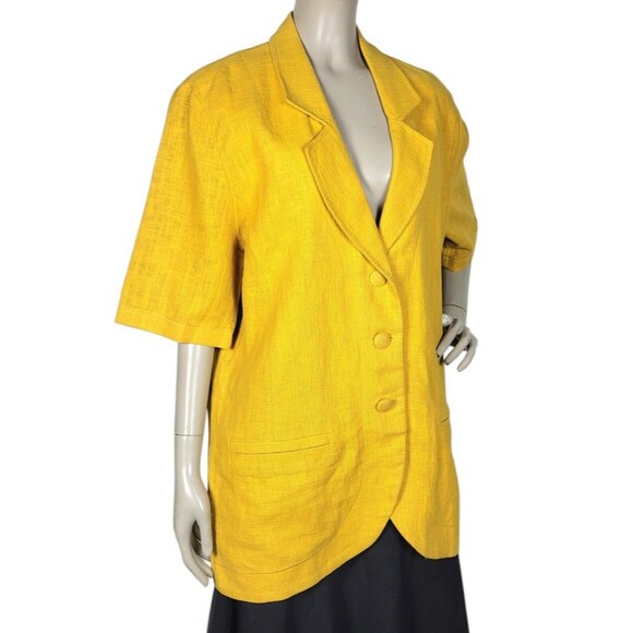 Vintage 80s Elke Collection 100% Linen Marigold Half Sleeve Blazer Size 10 - Picture 5 of 8